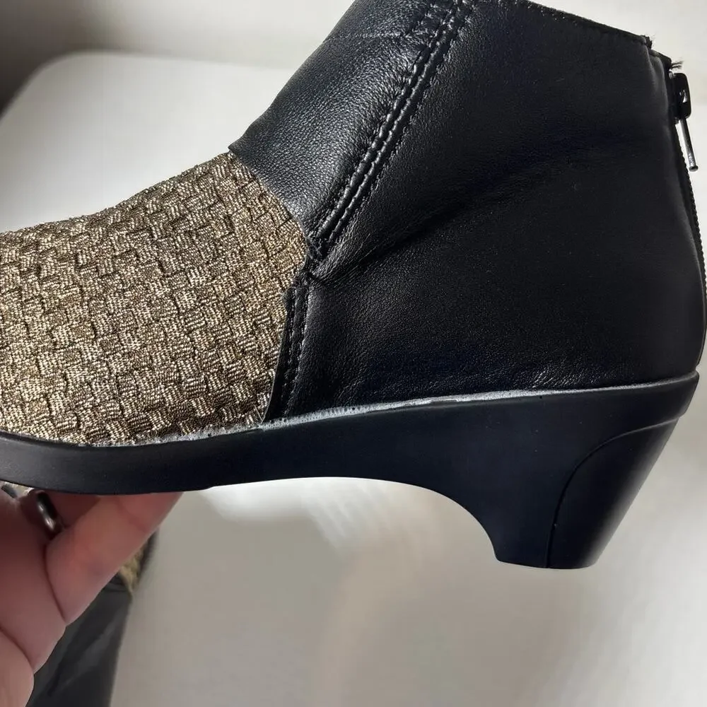 Bernie Mev Size 6 (EU 37) Zen Celine Wedge Heeled Bootie Woven Gold/Black